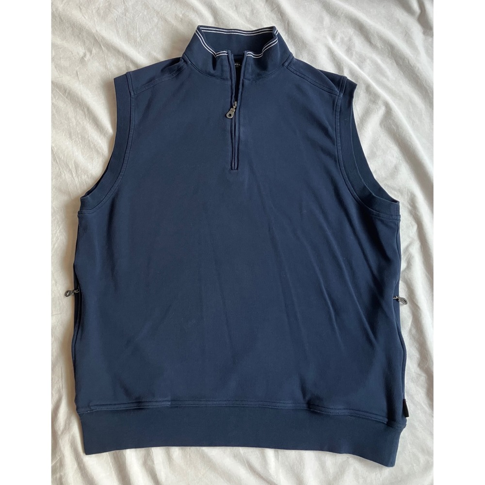 Vintage Greg Norman Mens Navy Blue 1/4 Zip Sleeveless Golf Vest Size M